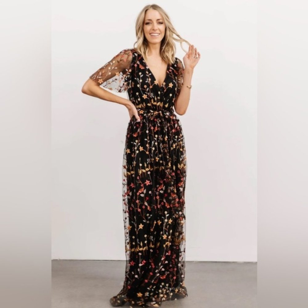 Baltic Born Marseille Embossed Maxi Dress Black Multi Floral Medium
